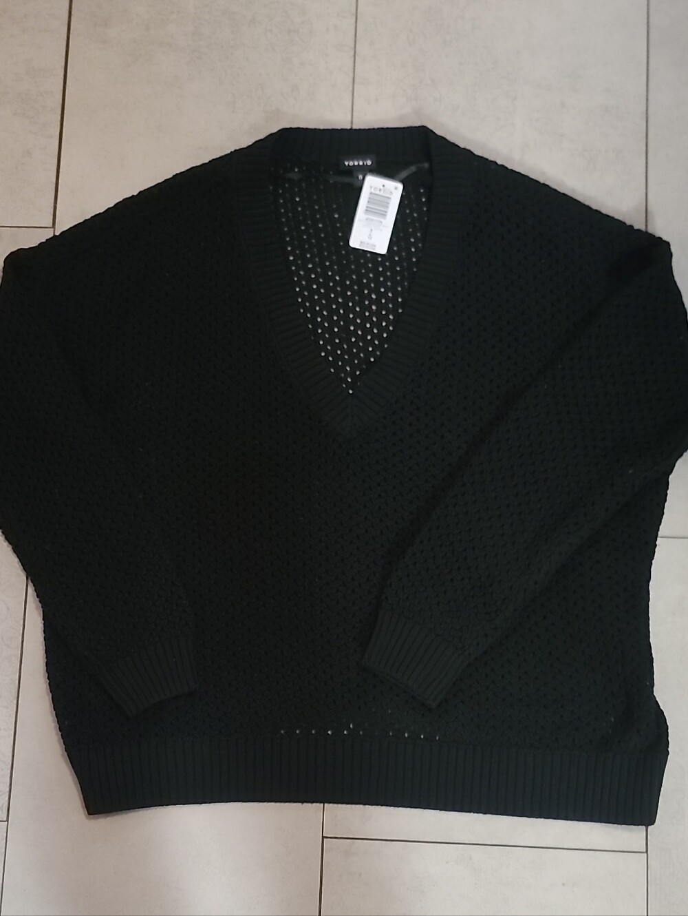 TORRID open Stitch VNeck LS Pullover Sweater, Deep Black